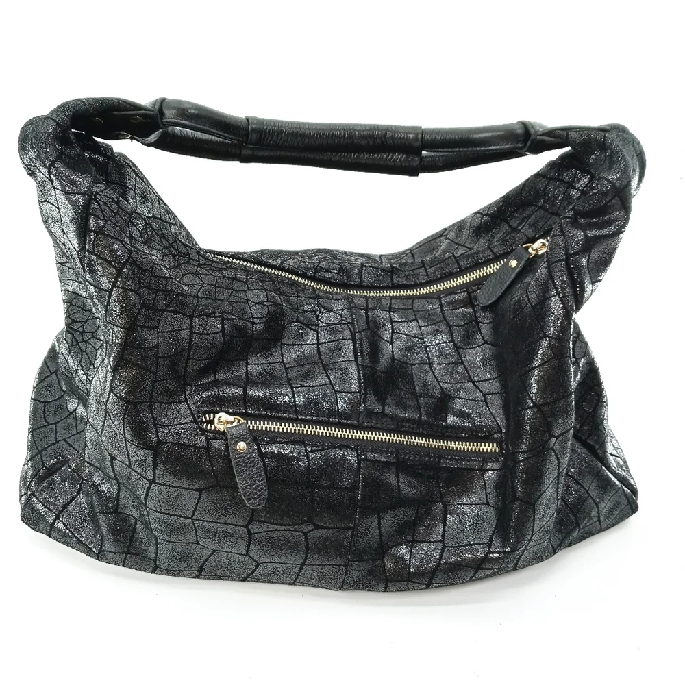 Lola Bernard Modena Croc‎ Embossed Leather Hobo Bag